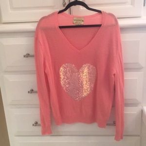 Wildfox v-neck Angora sweater sequin heart